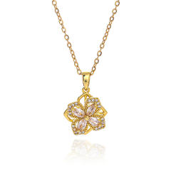 AAA cubic zircon rotatable clover stainless steel chain necklace set