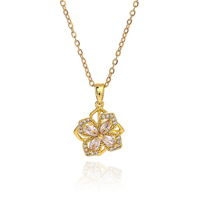 AAA cubic zircon rotatable clover stainless steel chain necklace set
