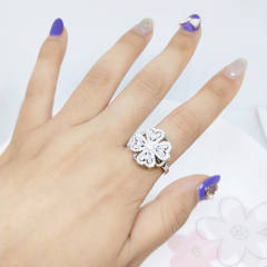 Delicate rotatable diamond clover copper fidget rings