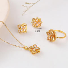 AAA cubic zircon rotatable clover stainless steel chain necklace set