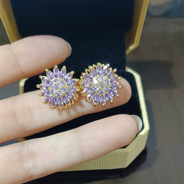 925 needle delicate diamond daisy flower rotatable studs earrings