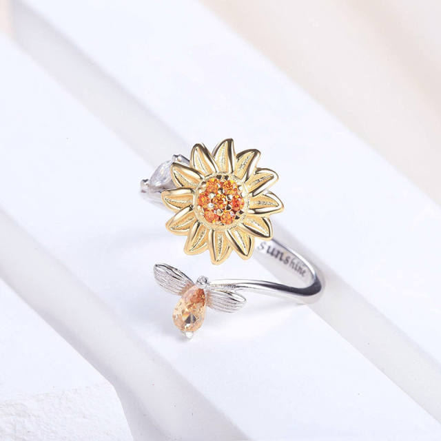 You are my sunshine sunflower rotatable copper fidget rings