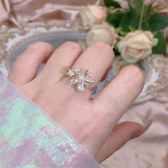 Delicate diamond flower clover copper rotatable fidget rings