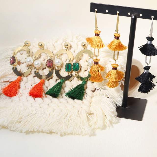 Boho colorful rope tassel geometric earrings