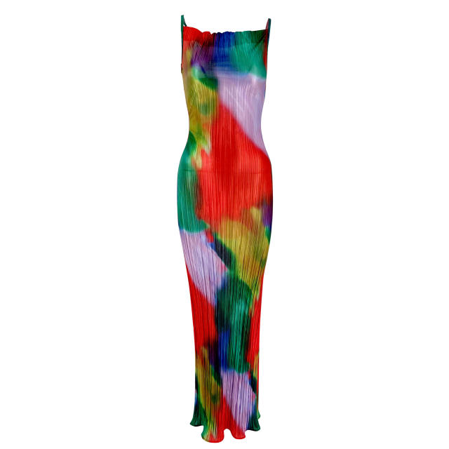 Hot sale color pattern sexy camisole bodycon maxi dress