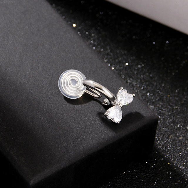 Korean fashion cubic zircon bow cute clip on earrings(1pcs price)