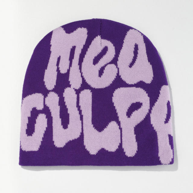 Korean fashion letter pattern knitted beanie