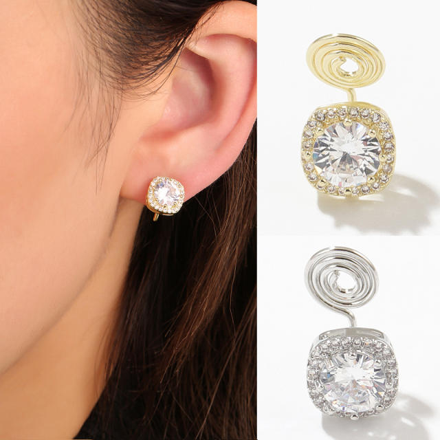 Delicate cubic zircon diamond copper clip on earrings(1pcs price)