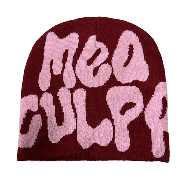 Korean fashion letter pattern knitted beanie