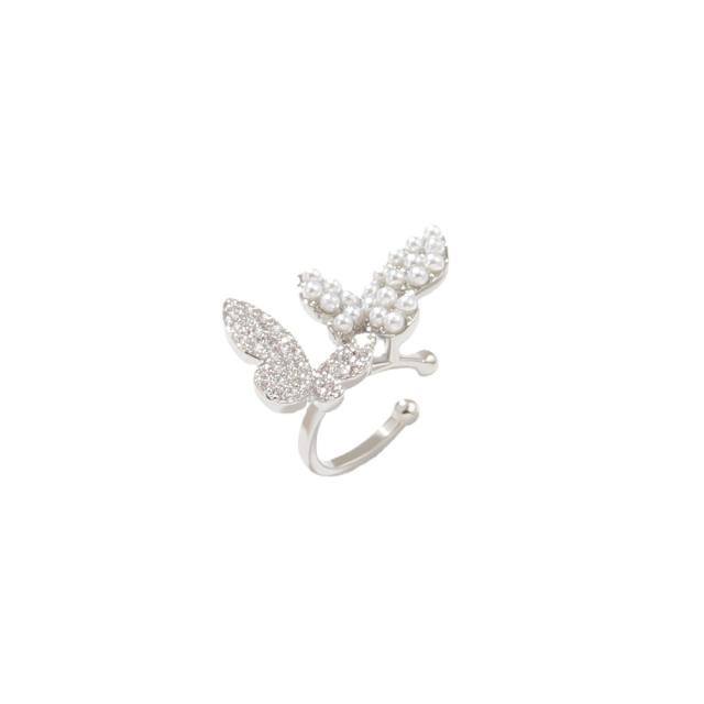 Elegant pearl bead diamond butterfly copper ear cuff(1pcs price)