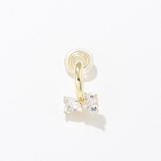 Korean fashion cubic zircon bow cute clip on earrings(1pcs price)