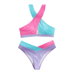 Sexy color matching halter neck bikini swimsuit
