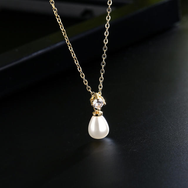 Korean fashion elegant single pearl copper chain necklace