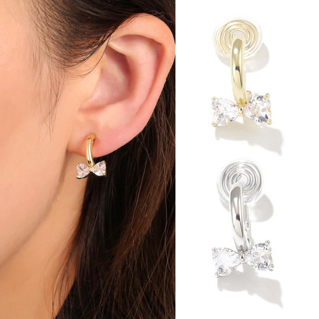 Korean fashion cubic zircon bow cute clip on earrings(1pcs price)