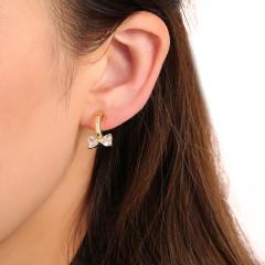 Korean fashion cubic zircon bow cute clip on earrings(1pcs price)