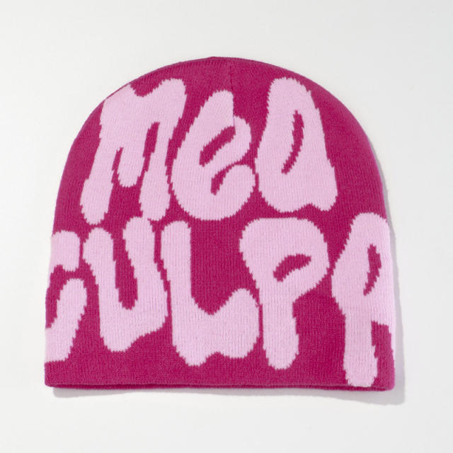 Korean fashion letter pattern knitted beanie