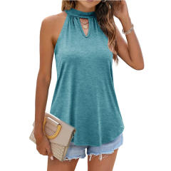 Amazon hot sale plain color summer halter neck long tops
