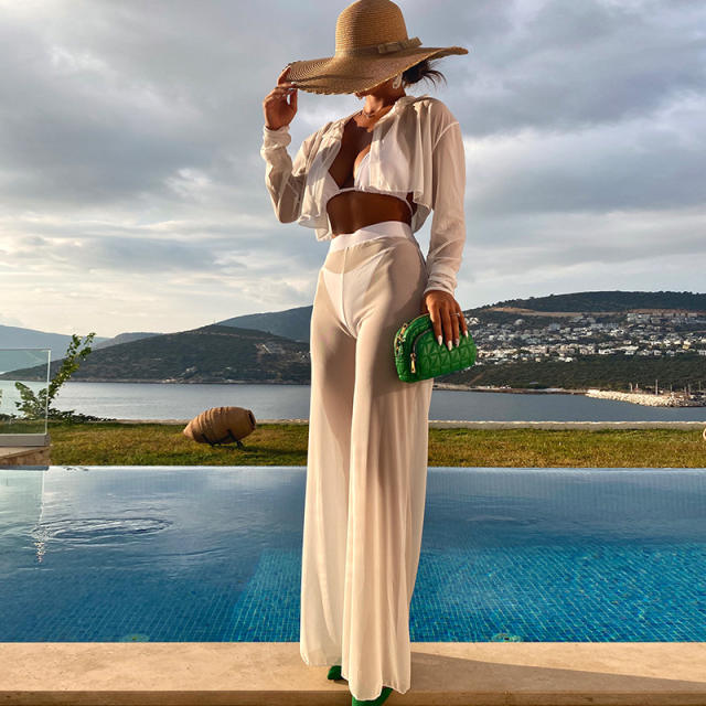 Sexy white color bikini cover up set