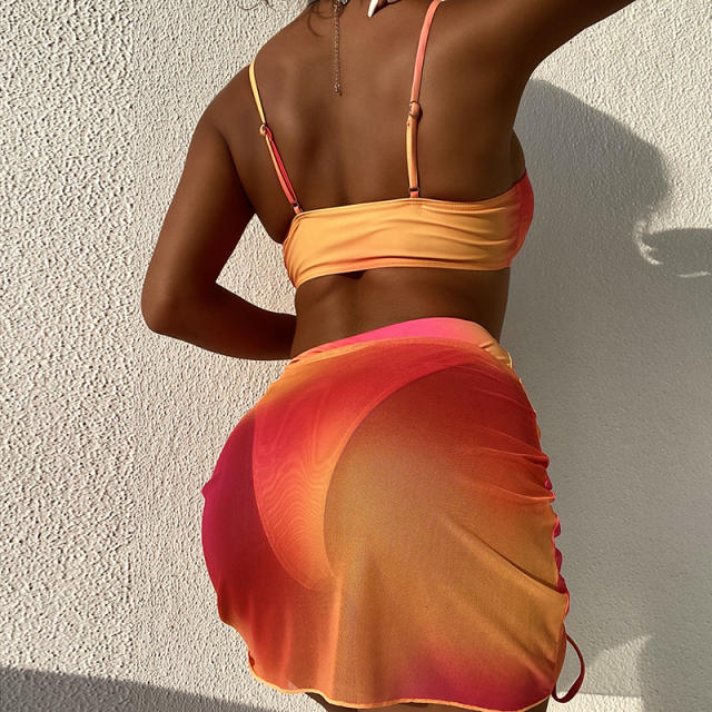 Sexy tie dry orange color bikini skirt cover up set
