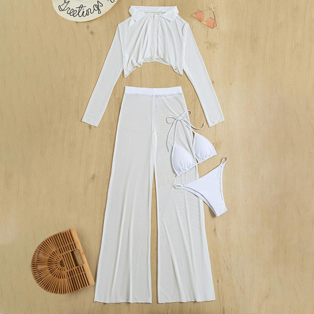 Sexy white color bikini cover up set