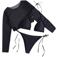 Plain color sexy bikini long sleeve cover up set
