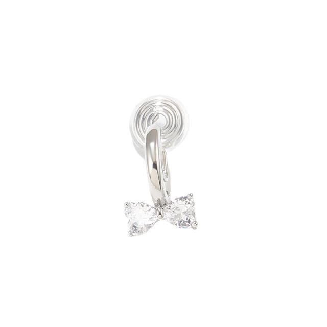 Korean fashion cubic zircon bow cute clip on earrings(1pcs price)