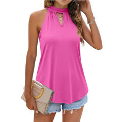 Amazon hot sale plain color summer halter neck long tops