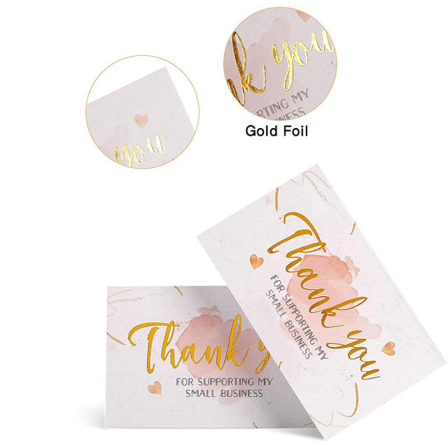 Pink color flower gold letter thank you card
