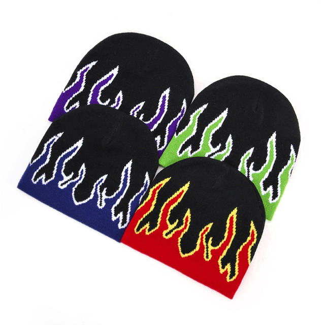 Hiphop color fire pattern knitted beanie cap