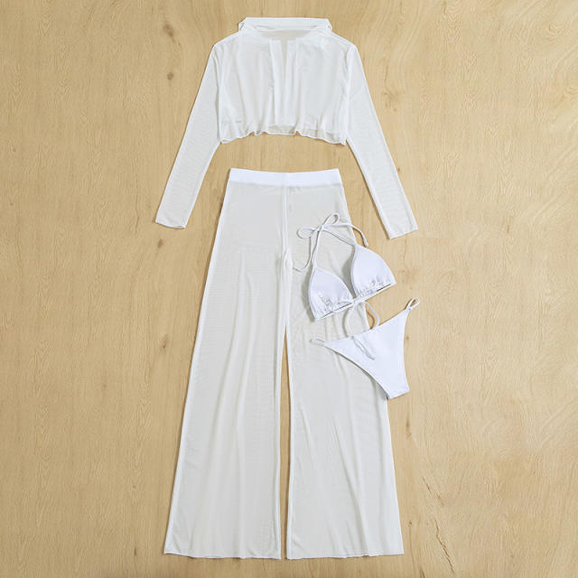 Sexy white color bikini cover up set