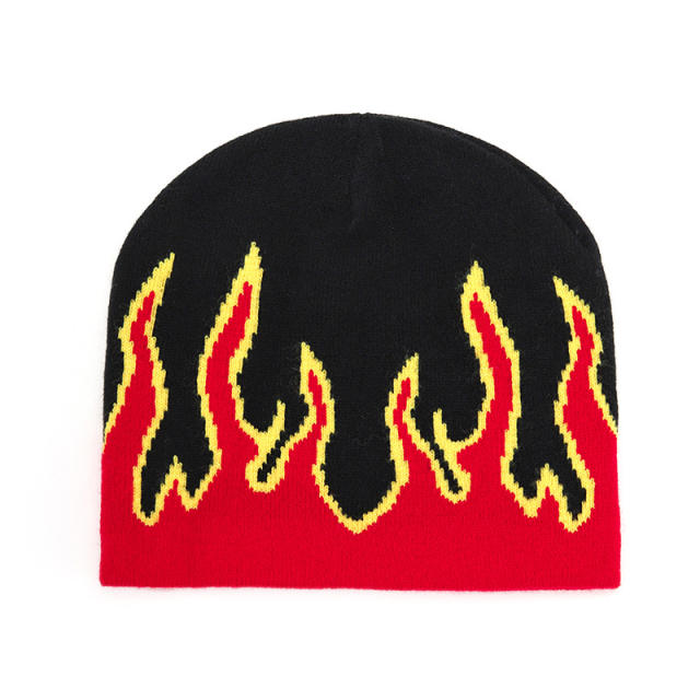Hiphop color fire pattern knitted beanie cap