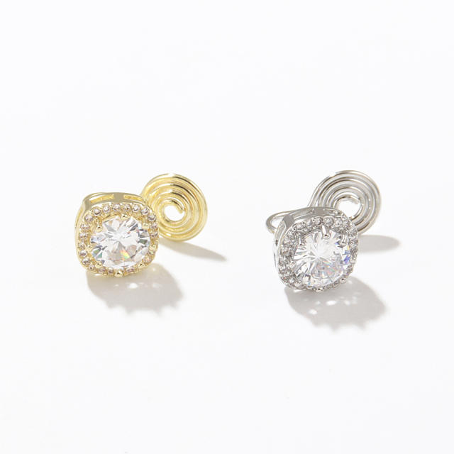 Delicate cubic zircon diamond copper clip on earrings(1pcs price)