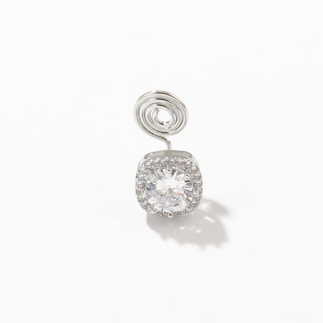 Delicate cubic zircon diamond copper clip on earrings(1pcs price)