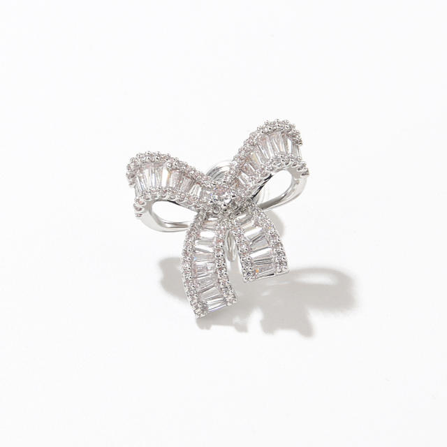Diamond bow copper clip on earrings(1pcs price)