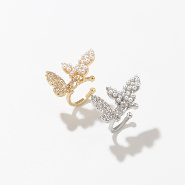 Elegant pearl bead diamond butterfly copper ear cuff(1pcs price)
