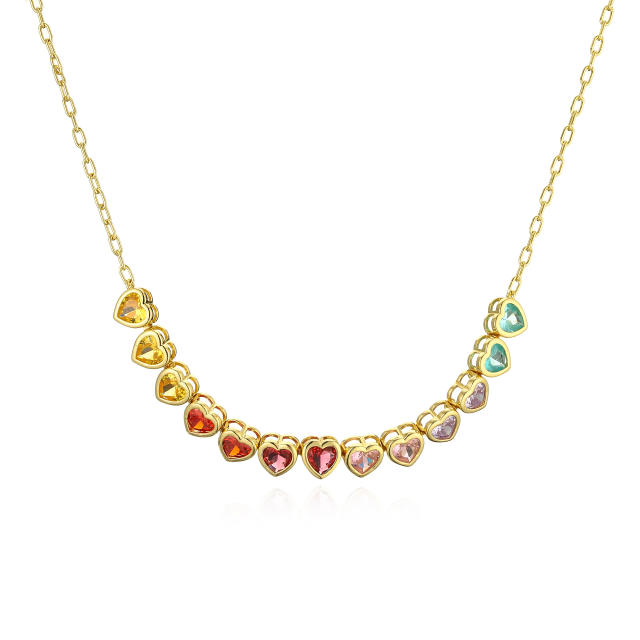 Delicate rainbow cubic zircon heart gold plated copper necklace bracelet set