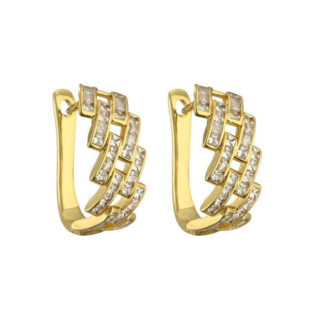 Elegant gold plated copper diamond bangle huggie earrings