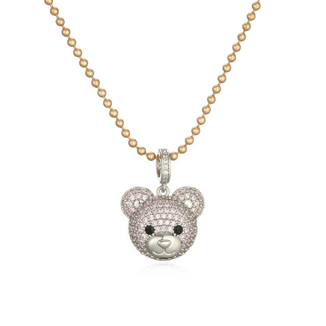 Cute diamond bear copper pendant color bead necklace