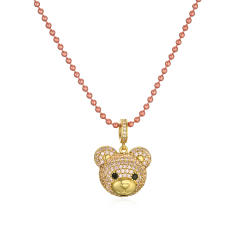 Cute diamond bear copper pendant color bead necklace