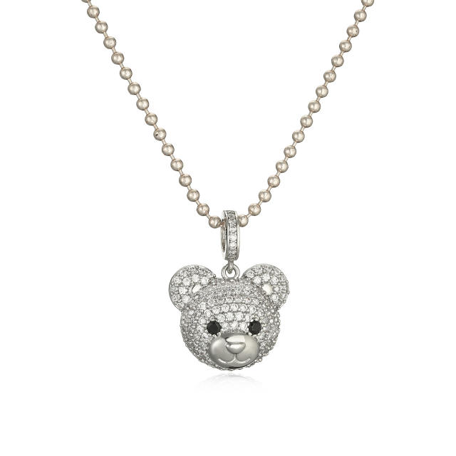 Cute diamond bear copper pendant color bead necklace