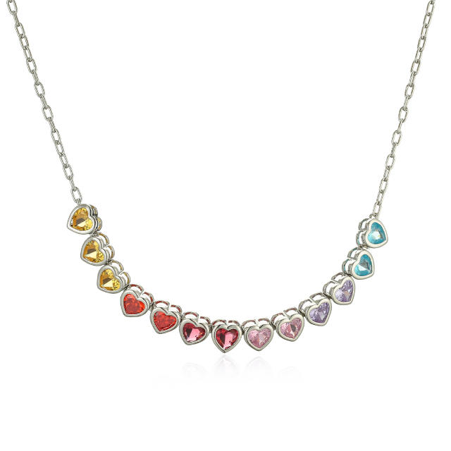 Delicate rainbow cubic zircon heart gold plated copper necklace bracelet set