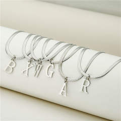 Chic initial letter pendant stainless steel snake chain necklace