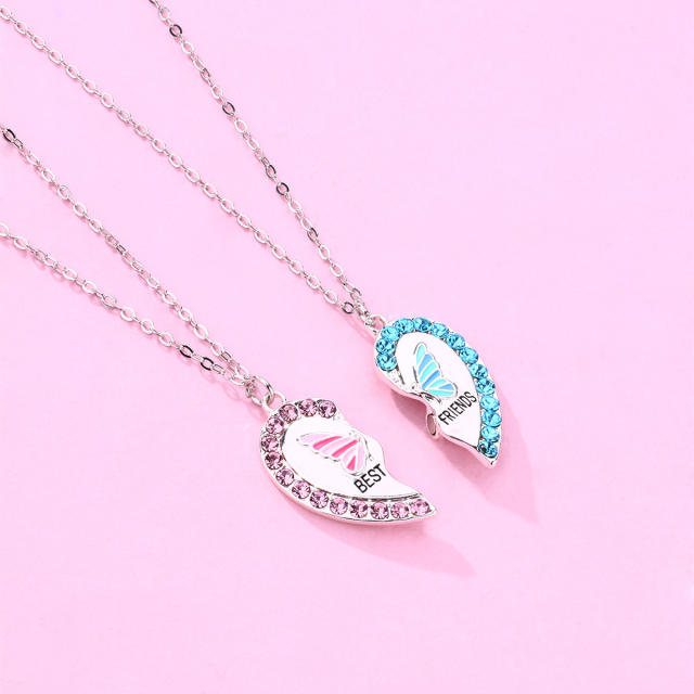 Sweet diamond heart butterfly Magnetic attraction BFF necklace