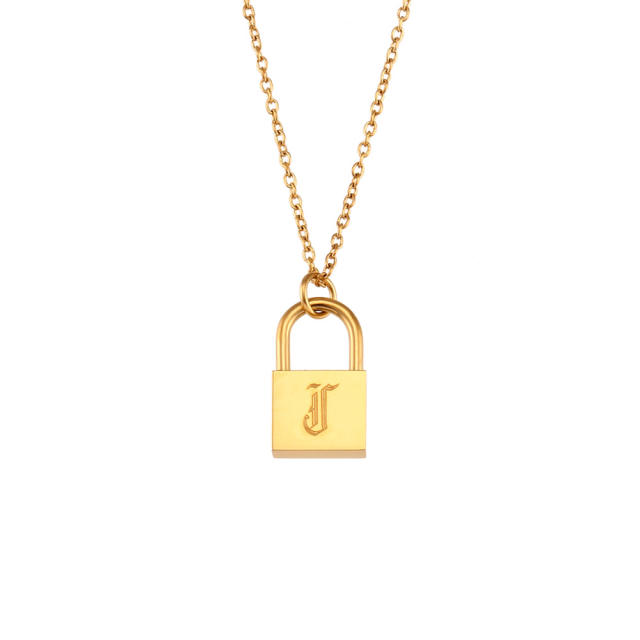 Hiphop vintage initial letter padlock pendant stainless steel necklace