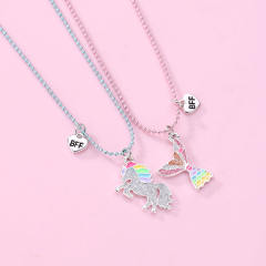 Delicate diamond unicorn fish tail BFF necklace set