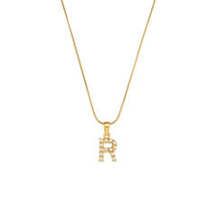 18KG pearl initial letter pendant snake chain stainless steel necklace