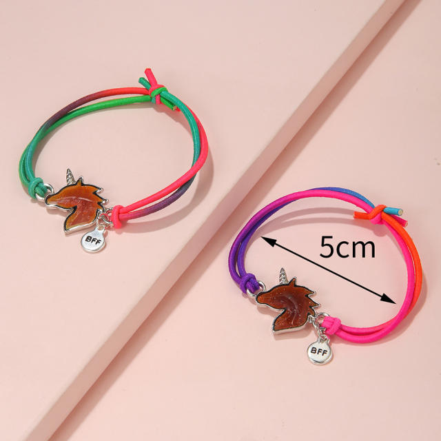 Enamel unicorn BFF elastic mood bracelet set