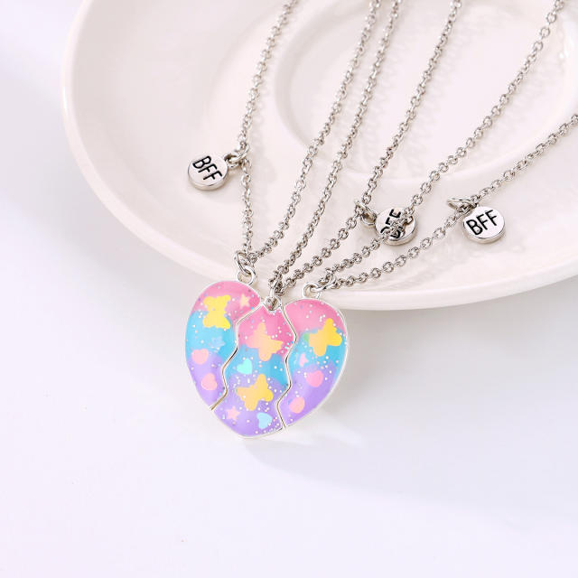 3pcs colorful heart BFF necklace set
