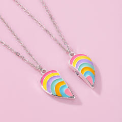 Hot sale rainbow heart enamel BFF necklace