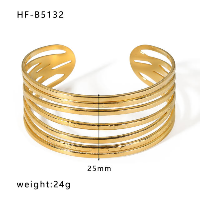 Chunky hollow out design stainless steel cuff bangle
